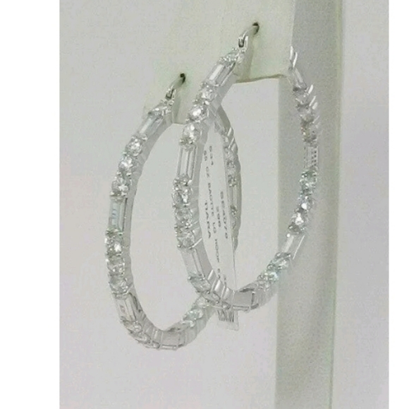 Tiara Jewelry - Tiara CZ Baguette Inside Out Sterling Silver Hoop Earrings Retail  $250
